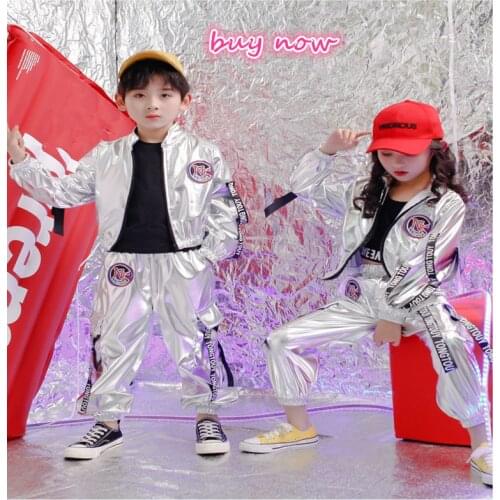 Loose Jacket Tops Pants for Girls Boys Sequins Dance Costume Wear Ballroom Clothes Wear Kids Concert Hip Hop Clothing free ship