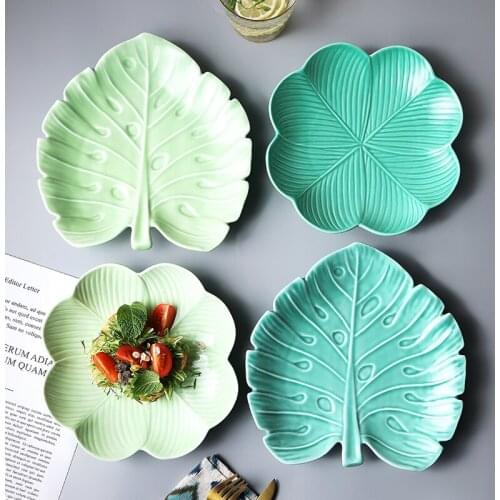 Dinner Plates Creative Leaf Shape Salad Plates Multipurpose Ceramic Plate Snack Dish Sauce Kitchen Dishes Sushi Cake Tray