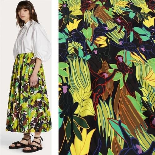 Crepe de Chine Fabric 100% Polyester Monkey Leaf Digital Printed Cloth for Dress Shirt Fashion Design Sewing Textile Material