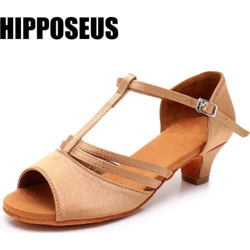 Hipposeus Latin Dance Shoes for Girls Women Ladies Ballroom Modern Tango Dancing Performance Shoes 4CM Heels Dropshippong