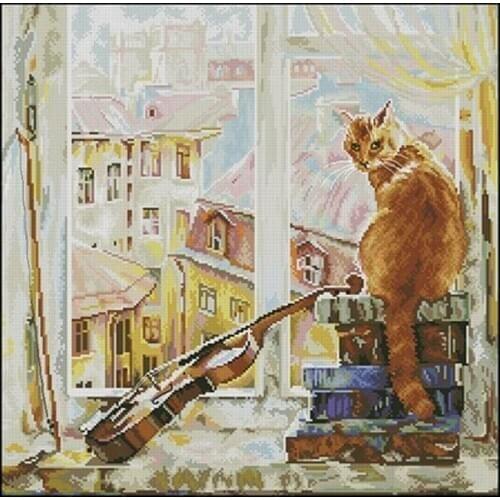 Cat by the morning window patterns Counted Cross Stitch 11CT 14CT 18CT DIY Chinese Cross Stitch Kits Embroidery Needlework Sets