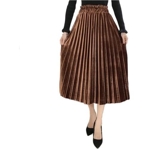 New 2019 Spring Autumn High Waisted Skinny Female Velvet Skirt Elegant Elastic waist Pleated Skirts Women Free Shipping LU732