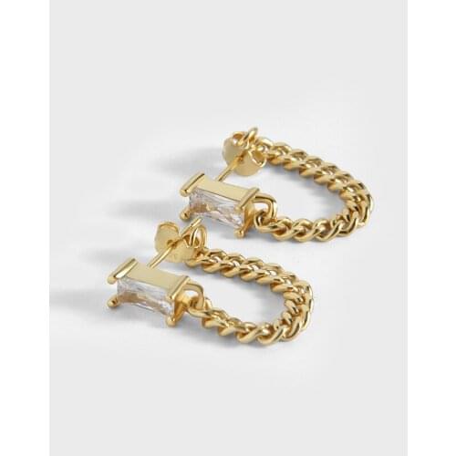 S925 Sterling Silver CZ Stone Long Tassel Earrings for Women Gold Linked Chain Statement Dangle Earrings Shiny Jewelry