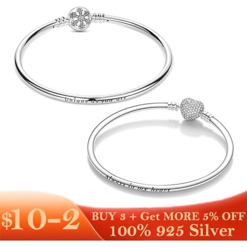 Pulseira 925 Sterling Silver Bracelet Femme Snowflake Heart Zircon Clasp Femme Snake Chain Bracelets & Bangles Women Jewelry