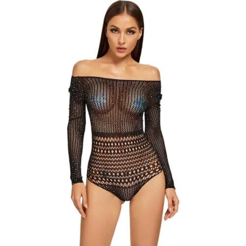 European Clothing Sexy Jumpsuit Iron Drill Hollow Leak Shoulder Bag Hip Womens Underwear Body Suit Q561