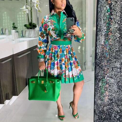 Pleated Skirt Sets Summer Outfits Women Matching Sets Fashion Printed Luxury Elegant Evening Night Party 2 Pieces Skirt Sets Hot