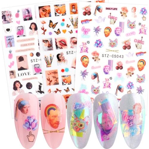 1pcs Paintings Maiden Nail Stickers Figure Sculpture Sexy Lips Nails Sliders Paper Avocado Cartoon Manicure Foils BESTZCS034-049