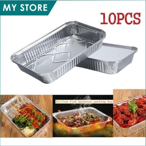 10 Pcs 2200ML Aluminum Foil Pans Trays Deep Steam Table Pans Freezer Grill Food Containers BBQ Roasting Baking Reheating