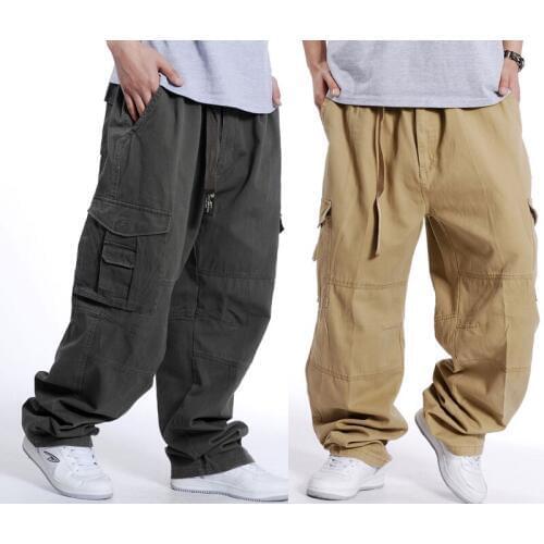2019 Autumn Casual pants Mens Multi-pocket Loose Large size Overalls Mens Extra large size trousers Size S M L XL XXL XXXL
