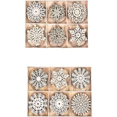 24PCS/Box Vintage Snowflake Christmas Wooden Pendants Ornaments Christmas Tree Ornaments Christmas Decorations Gifts