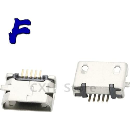 50pcs/lot Micro USB female socket 5P 5Pin patch SMD socket 2-foot fixed feet 5.9 SMT USB socket with column edge curl