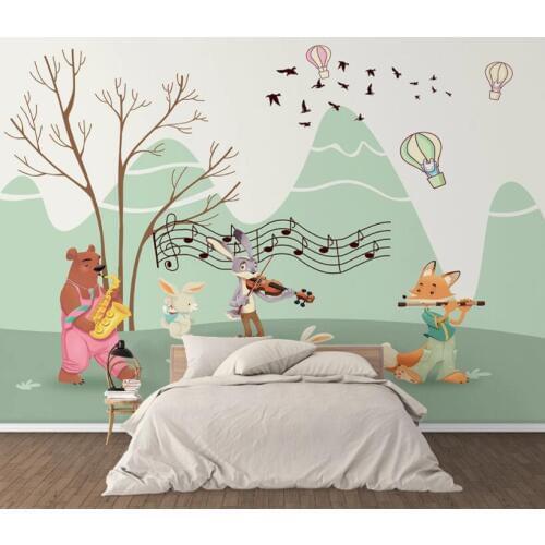Bacal 3d wallpaper Hand painted modern green forest small animal concert children background decoration 3d wallpaper mural