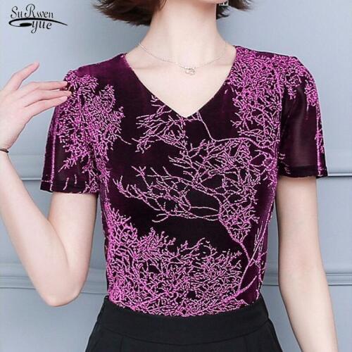 Slim Fashion V-neck Short Sleeve Blouse Women Plus Size 4XL2020 Summer New Glitter Shirt Tops Elegant Shiny Sequin Blouse 10362