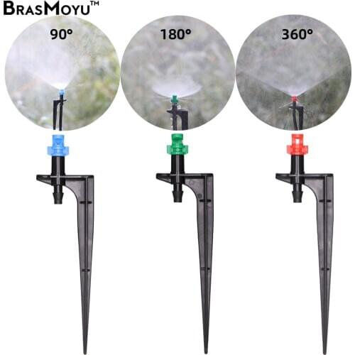 BRASMOYU 20PCS Garden 90/180/360 Degrees Misting Nozzles Irrigation Sprinklers on 10.7cm Stake 1/4'' Barb for Agriculture Farm