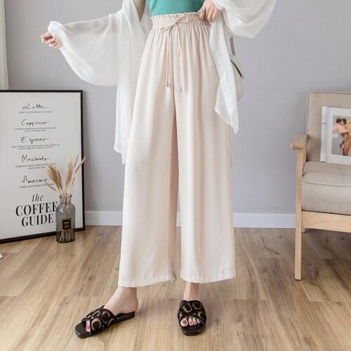 High Waist Pants For Women Soft Comfort Loose Basic Ankle-length Long Trousers Female Chiffon Pants Summer 2021 Korean Fashion
