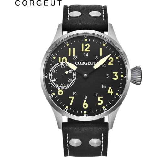 CORGEUT 2021 Luxury Brand Watch Black Case Mechanical Manual Winding Watch Seagull Movement Fashion Leather Sports Luminous Men