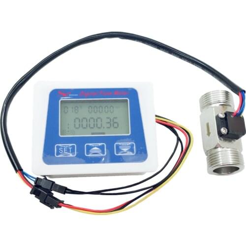 Digital Flow Meter Water Flowmeter Temperature Time Record with G3/4 Sensor Measure Flow Rate