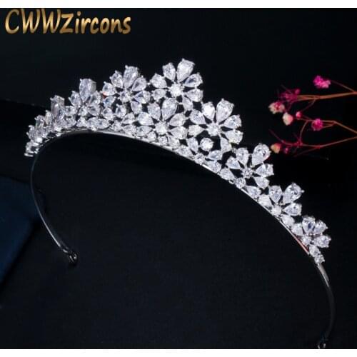 CWWZircons Elegant Gorgeous Cubic Zirconia Pave Flower Wedding Headband Tiara Crown Bridal Hair Jewelry Accessories A014