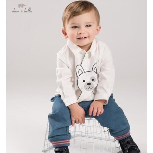 DBX16443 dave bella spring fashion baby boys cartoon print shirts infant toddler tops children high quality clothes