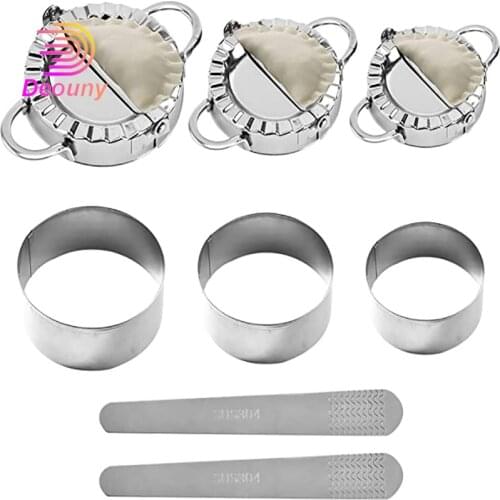 DEOUNY 8Pcs Stainless Steel Dumpling Maker Dumpling Mold and Cutter Empanada Press for Ravioli Pastry Pie Wrappers Kitchen Tools