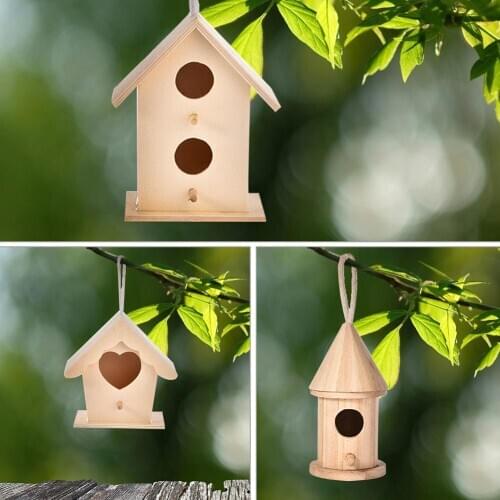 Wooden Bird House Outdoor Hanging Wall-mounted Bird Nest Parrot Cockatiels Cage Toy Birdhouse Home Decoration Gardening Pendant