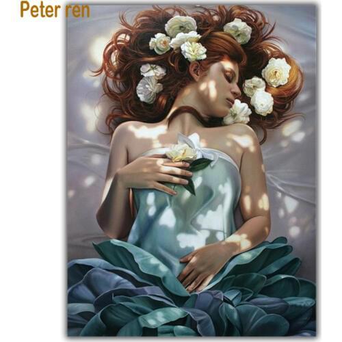 Diy Diamond painting cross stitch 5d Square\Round diamond Mosaic full diamond embroidery Home Decor "Sleeping beauty white rose"