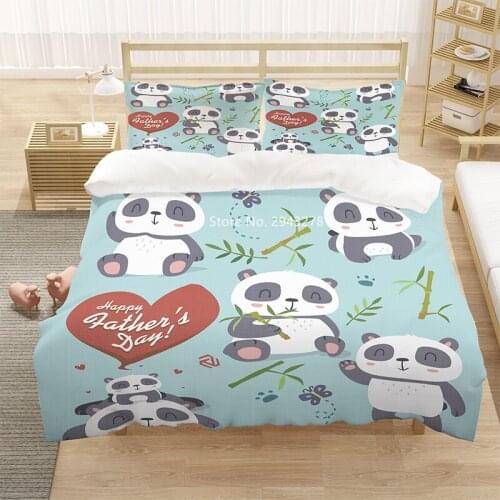 Home Textiles Cute Cartoon Panda Bamboo Pattern Duvet Quilt Cover Pillowcase Bedding Set Children Bedroom Decoration Color Print