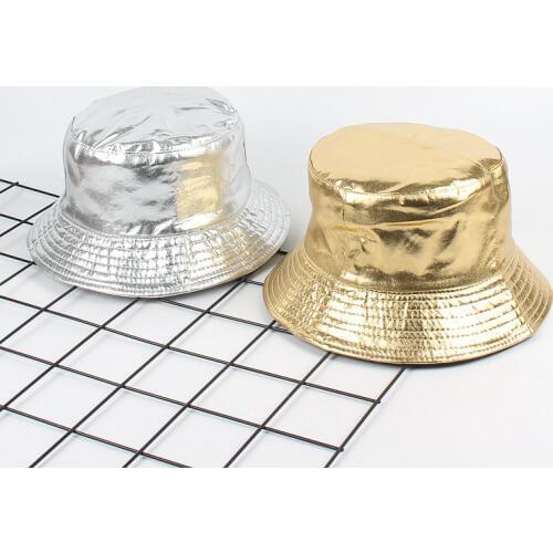 2018 Two Side Reversible Gold Bucket Hat Unisex Fashion Bob Caps Hip Hop Gorros Men Summer Caps Beach Sun Fishing Bucket Hat