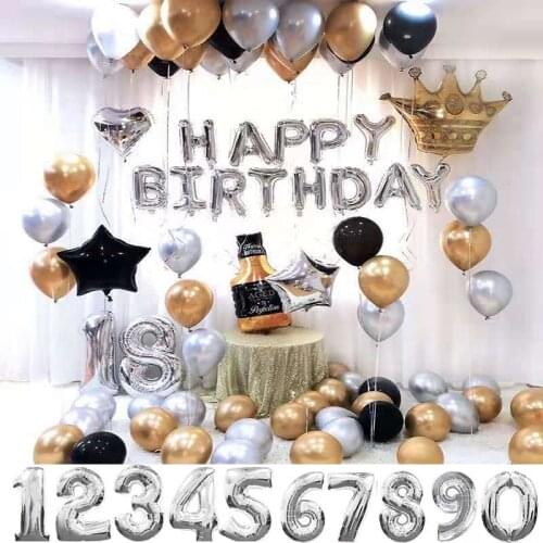 1 set of golden silver metal latex aluminum foil balloons 18 years old happy birthday anniversary party decoration adult balloon