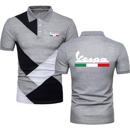 Polo Shirts Mens Streetwear Casual Sport Top Tees Military Style Motorcycle TShirts Vespa Printed Jersey Contrast Color Polo
