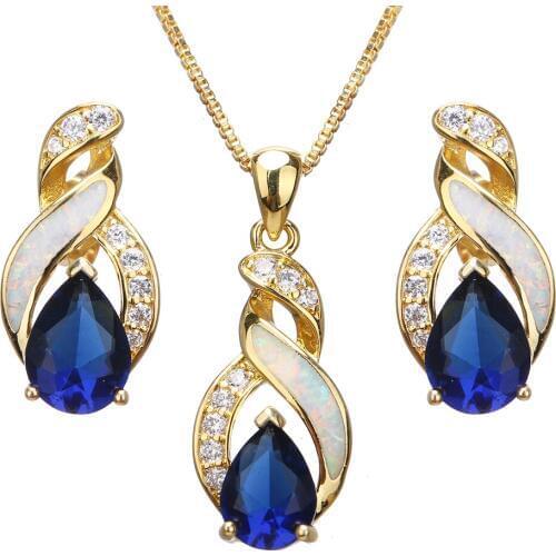 Hermosa White Australian Opal Jewelry Set Yellow Golden Earrings Pendant Necklace Set Modern 8 Design Beauty Women Gift JS10
