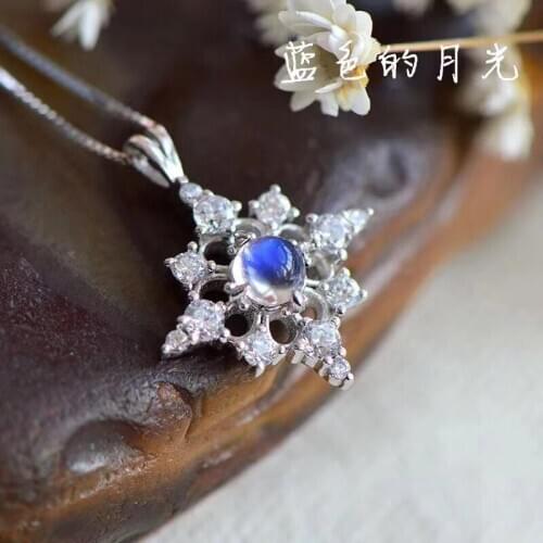 Natural blue moonstone Pendant natural gemstone pendant 925 sterling silver Fashion elegant Cute stars girl gift jewelery