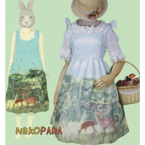 Dear Forest Cute Summer Suspender Lolita JSK Dress Mint Green Girls Kawaii Sleeveless Bow One Piece