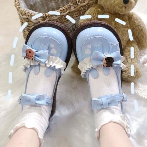 Sweet kawaii Lolita shoes shallow mouth round toe Cos Loli Lolita small leather shoes Princess tea party Bowknot shoes