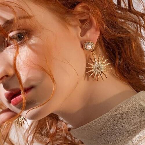 Fashion Golden Sun Dangle Earrings For Women Accessories Female Ear Jewelry Femme Ladies Wedding Earrings Women Paert Gifts