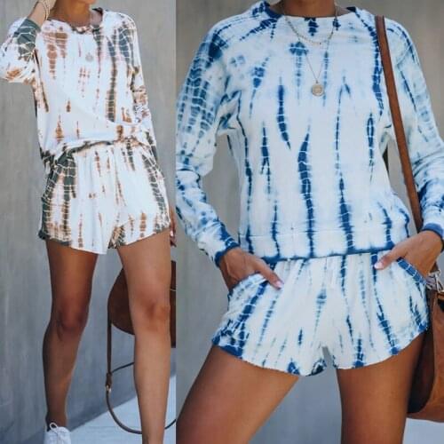 Fashion Women Tie Dye Set Casual Long Sleeves Top Shorts Two-Piece Suit Women Clothes 2020 Autumn Homewear спортивныйкостюмженск