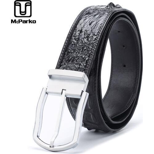 McParko Men Leather Belts Pin Buckles Luxury Crocodile Back Leather Belt Men Business Croco Waist Belts Brown Classic Male Gifts