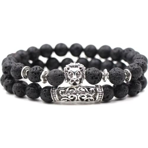 Set Natural Color Agate Lava Hand Carved 10mm Round Bead Bracelet Fashion Boutique Jewelry Men and Womens Set Bracelet