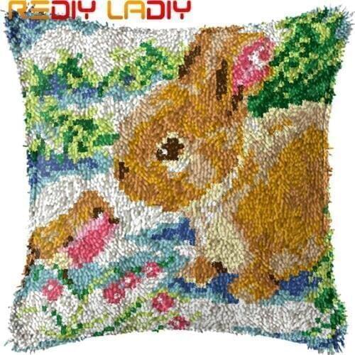 Latch Hook Kits Make Your Own Cushion Rabbit Birds Printed Canvas Crocheted Pillow Case Latch Hook Cushion Cover Hobby & Crafts