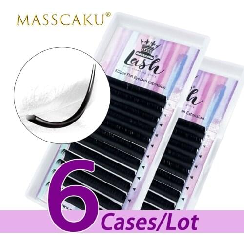 MASSCAKU 6case/lot super matte faux mink flat eyelash extensions individual eyelash synthetic natural makeup maquiagem