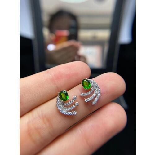 New pure natural Russian diopside earrings 925 silver Elegant Fashion Trend earrings