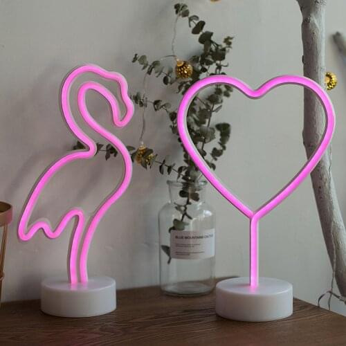 Ins New LED Shape Night Light Flamingo Love Creative Bedroom Holiday Decoration Night Light with Base Neon Light