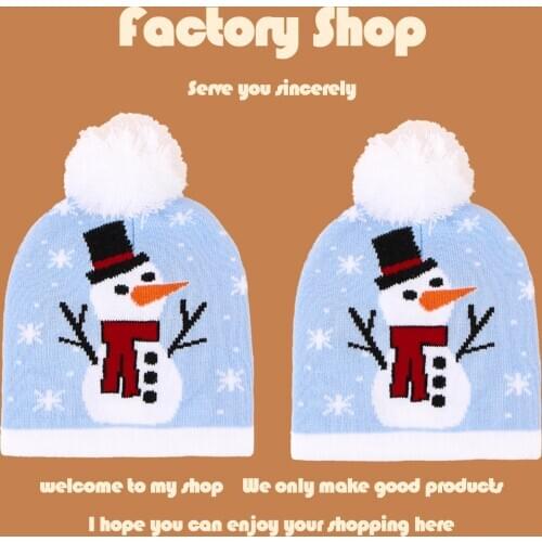 OMEA Beanies for Kids Christmas Gift Boys and Girls Baby Hat with Pompom Snowman Blue Knitted Hat Childrens Hat Cute Fashion