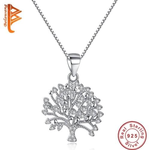 Wholesale 5PCS 925 Sterling Silver Necklace Sparkling Rhinestone Family Tree Crystal Pendant Necklace For Women Wedding Gift