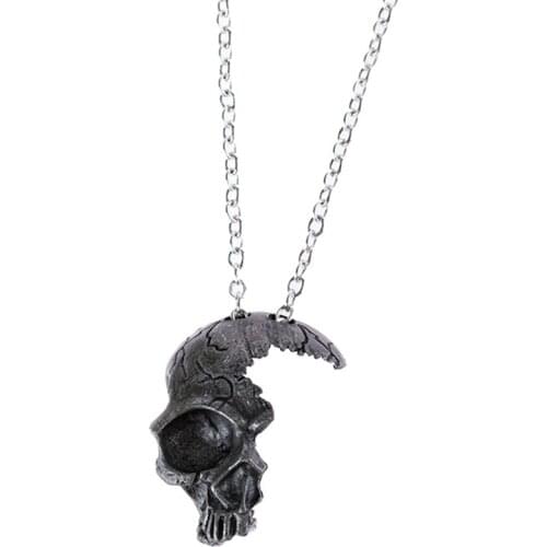 1pc Explosions Retro Half Skull Necklace Metal Skull Pendant Gothic Jewelry Trendy Skull Chain Skeleton Choker Pendants