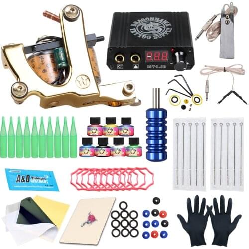 Complete Beginner Tattoo Kit Tattoo Machine Coils Gun Set Mini Power Needles Tattoo Supplies