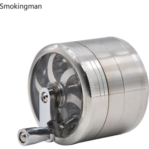 Direct supply 63mm 4-layer hand-cranked zinc cigarette grinder Zinc alloy grinder with handle