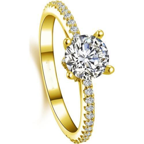 QYI 14K Solid Yellow Gold Solitaire Engagement Rings Round Cut 1 ct Sona Simulated Diamond 4 Prong Wedding Ring