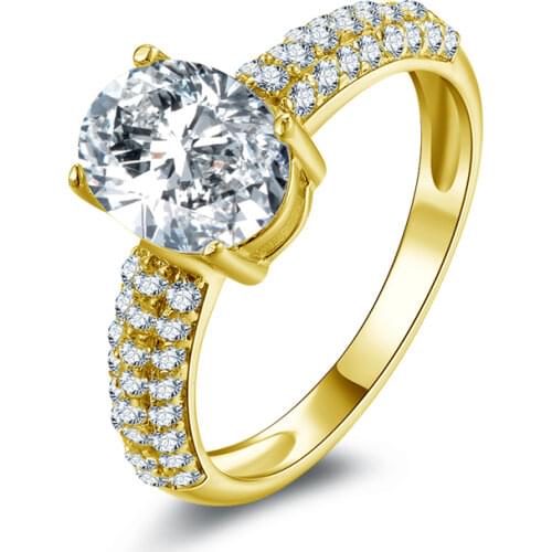 QYI Women Jewelry Rings Oval Cut Sona Simulated Diamond 14K Solid Yellow Gold Engagement Wedding Band Ring Free Shipping