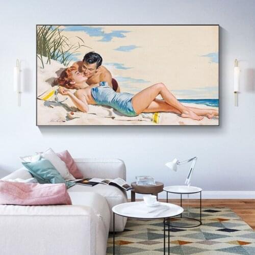 Romantic Oil Painting Man Woman Beach Love Canvas Prints Painting Wall Art Poster Nordic Modern Landscape Picture For Home Decor